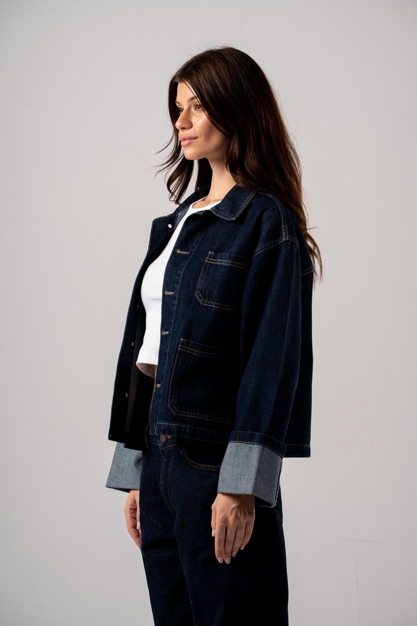 Rinse Wash Turn-Up Denim Jacket